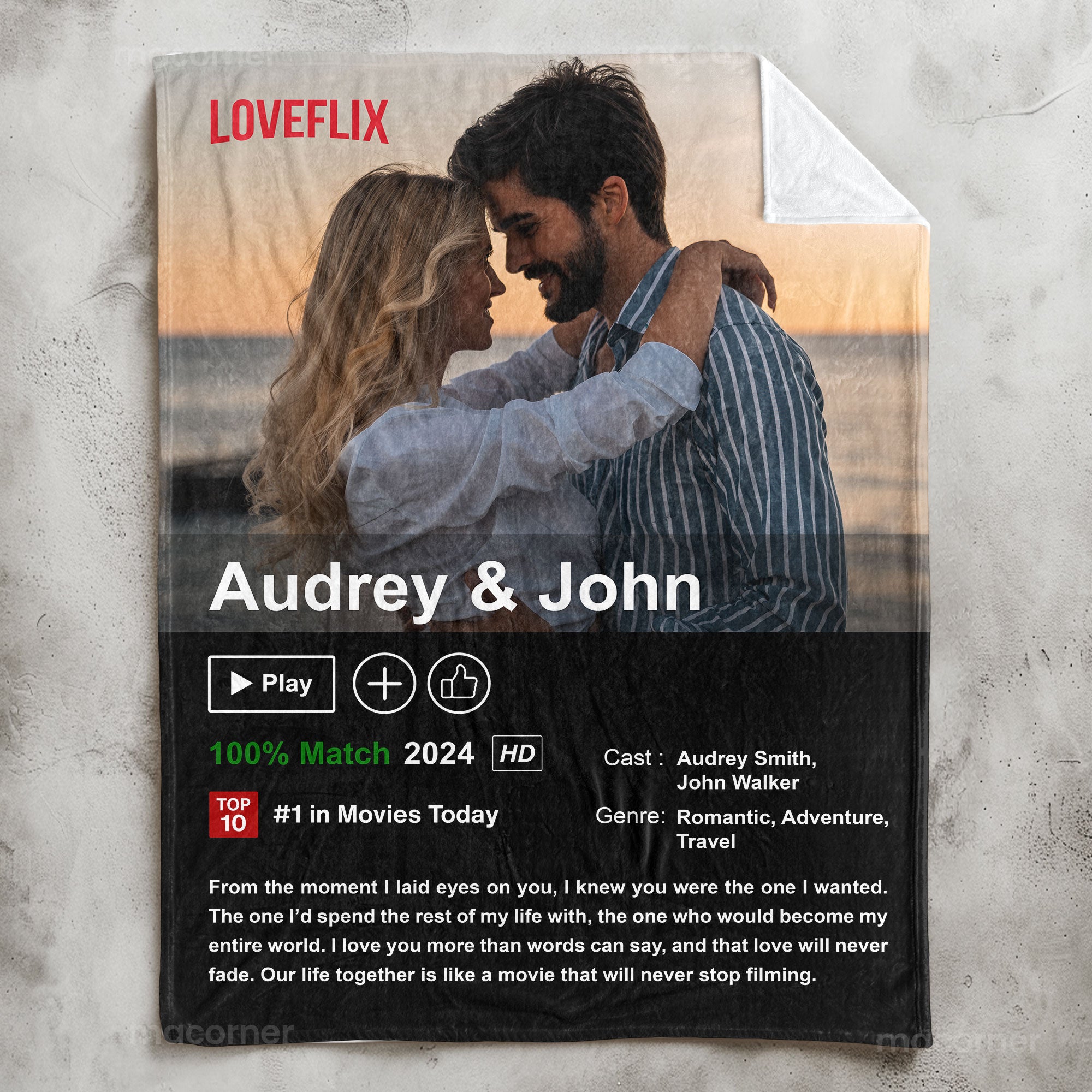 Custom Couples Loveflix Movie Poster - Personalized Photo Blanket