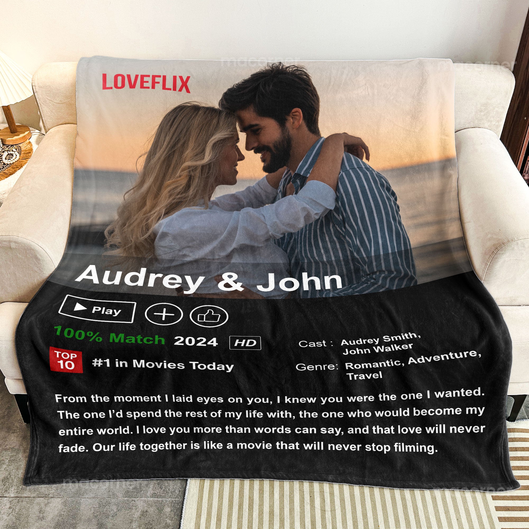 Custom Couples Loveflix Movie Poster - Personalized Photo Blanket