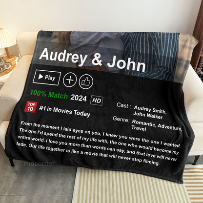 Custom Couples Loveflix Movie Poster - Personalized Photo Blanket