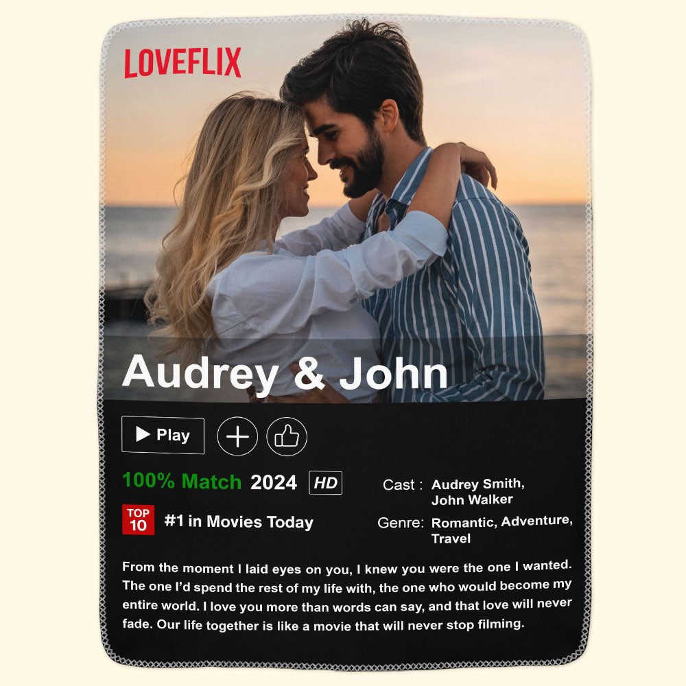 Custom Couples Loveflix Movie Poster - Personalized Photo Blanket