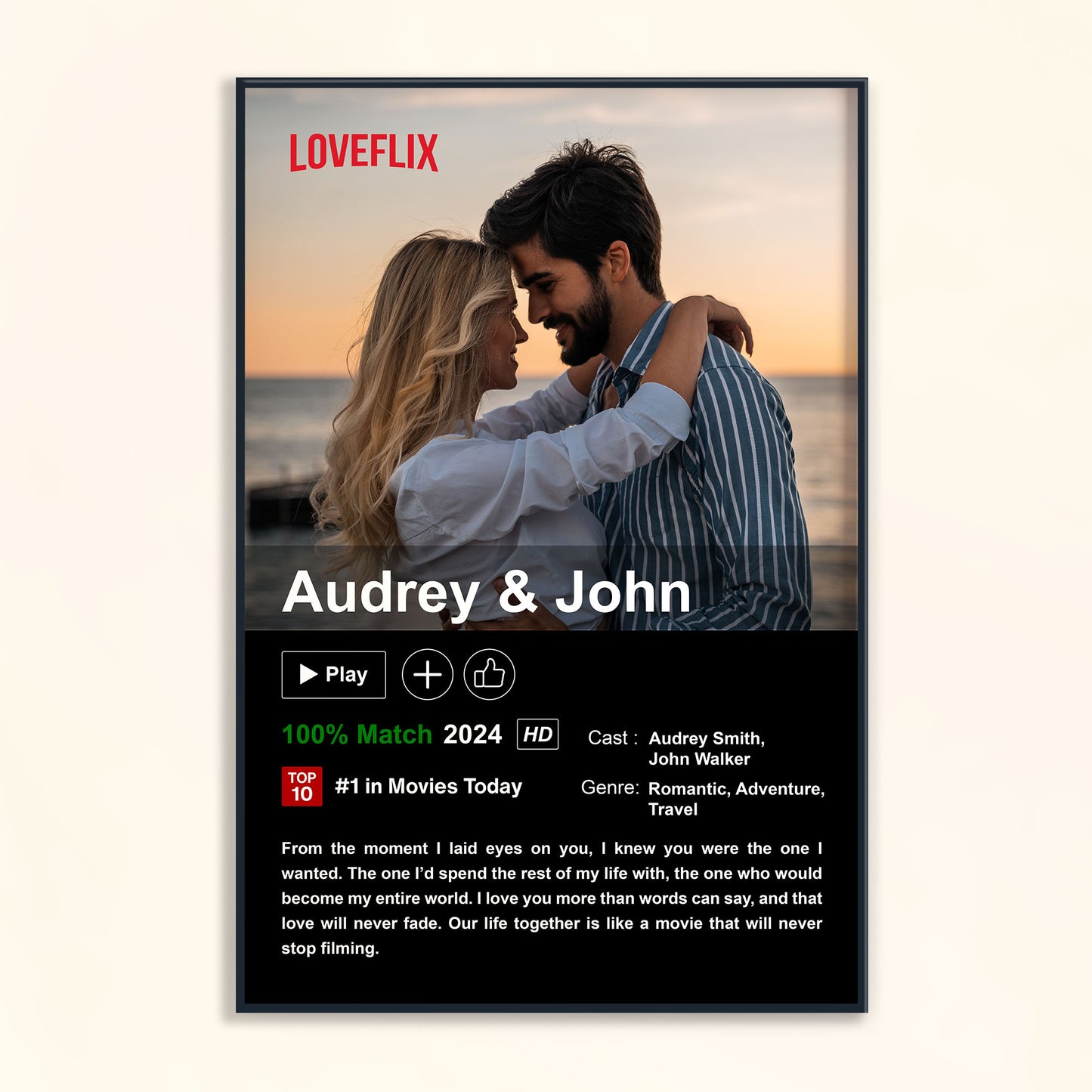 Custom Couples Netflix Movie Poster - Personalized Photo Poster