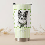 Custom Cup With Pet Photo Watercolor Art Striped Pattern - Personalized Tumbler Cup