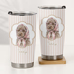 Custom Cup With Pet Photo Watercolor Art Striped Pattern - Personalized Tumbler Cup