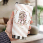 Custom Cup With Pet Photo Watercolor Art Striped Pattern - Personalized Tumbler Cup