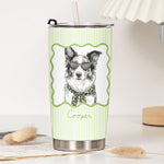 Custom Cup With Pet Photo Watercolor Art Striped Pattern - Personalized Tumbler Cup