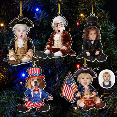Custom Cute Face Baby First Christmas 250 Anniversary - Personalized Ornament