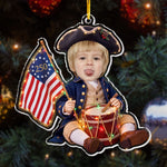 Custom Cute Face Baby First Christmas 250 Anniversary - Personalized Ornament