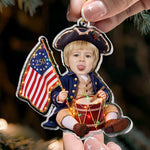 Custom Cute Face Baby First Christmas 250 Anniversary - Personalized Ornament