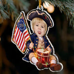 Custom Cute Face Baby First Christmas 250 Anniversary - Personalized Ornament