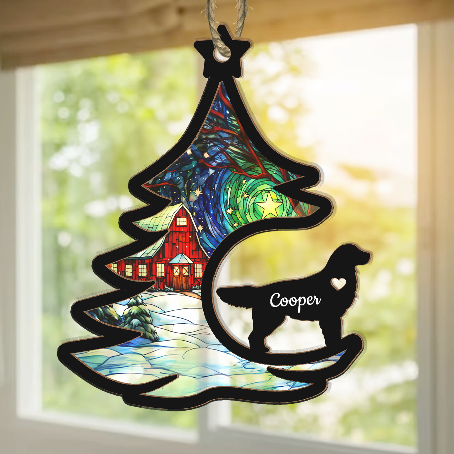 Custom Dog Breed With Name Christmas Tree - Personalized Suncatcher Ornament