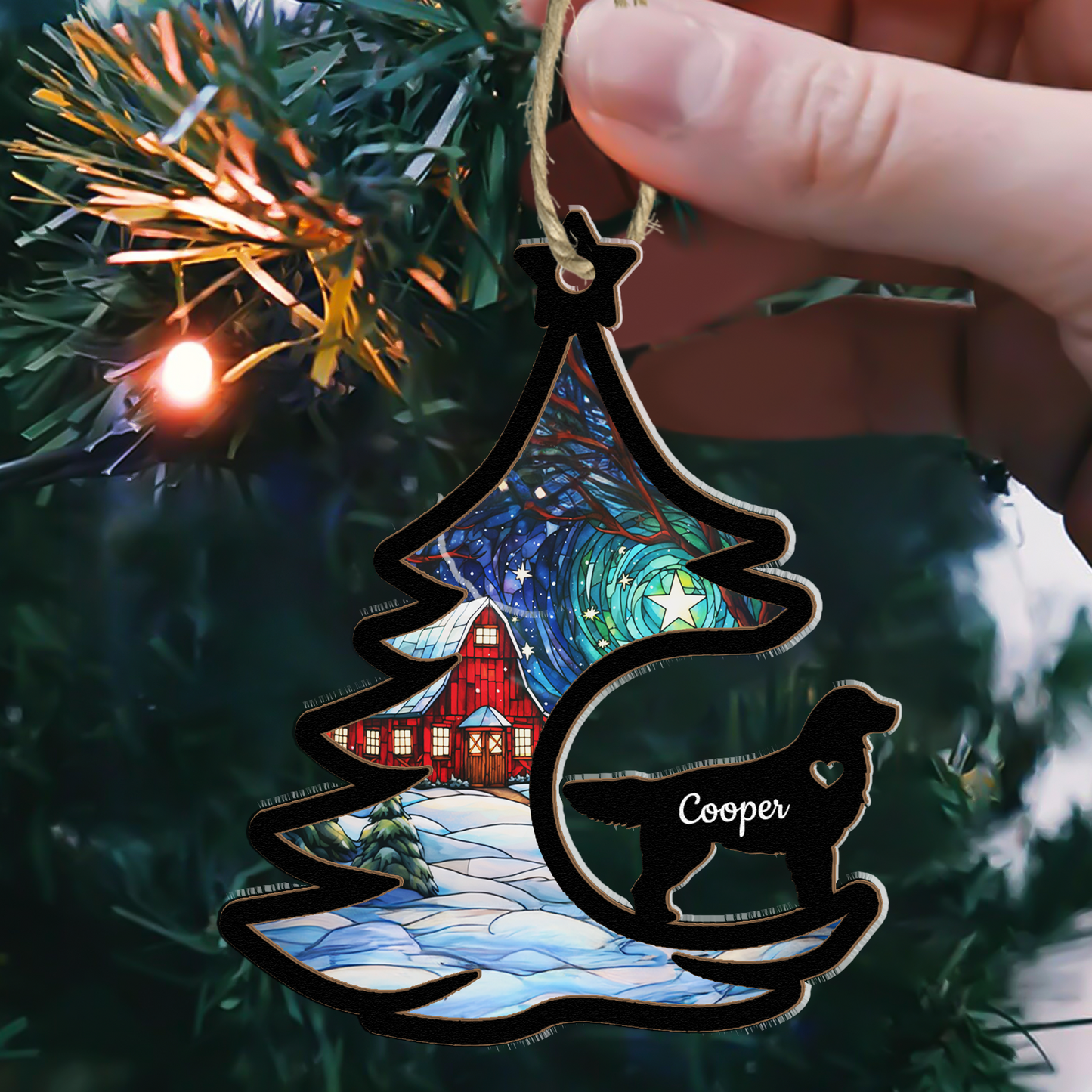 Custom Dog Breed With Name Christmas Tree - Personalized Suncatcher Ornament