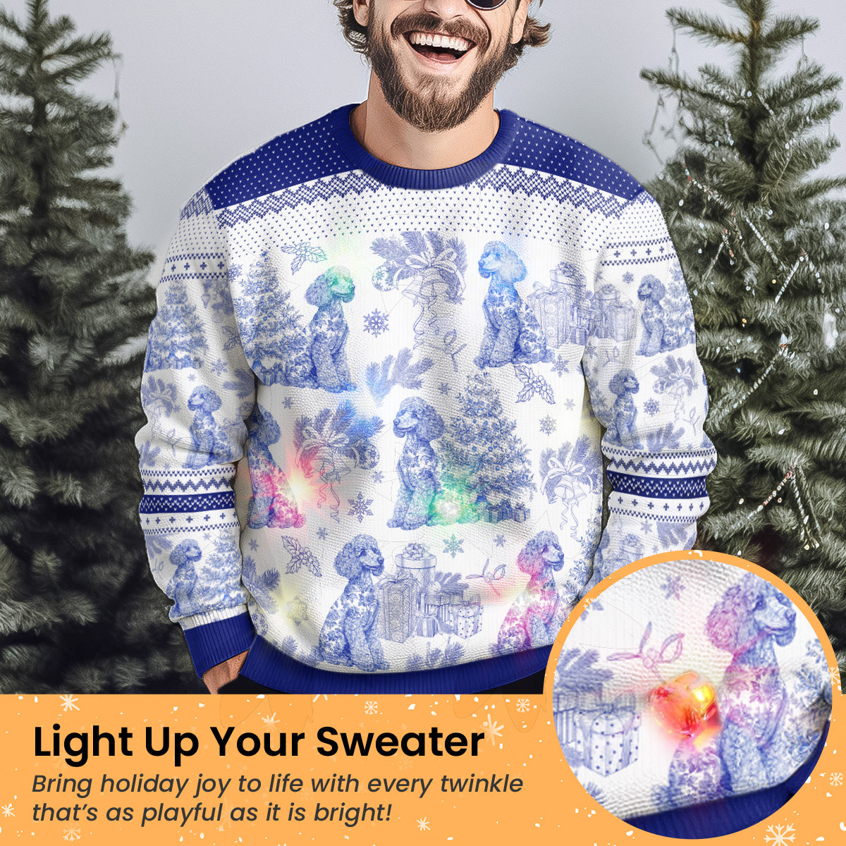 Custom Dog Breeds Christmas Tree - Toile De Jouy - Personalized Ugly Sweater