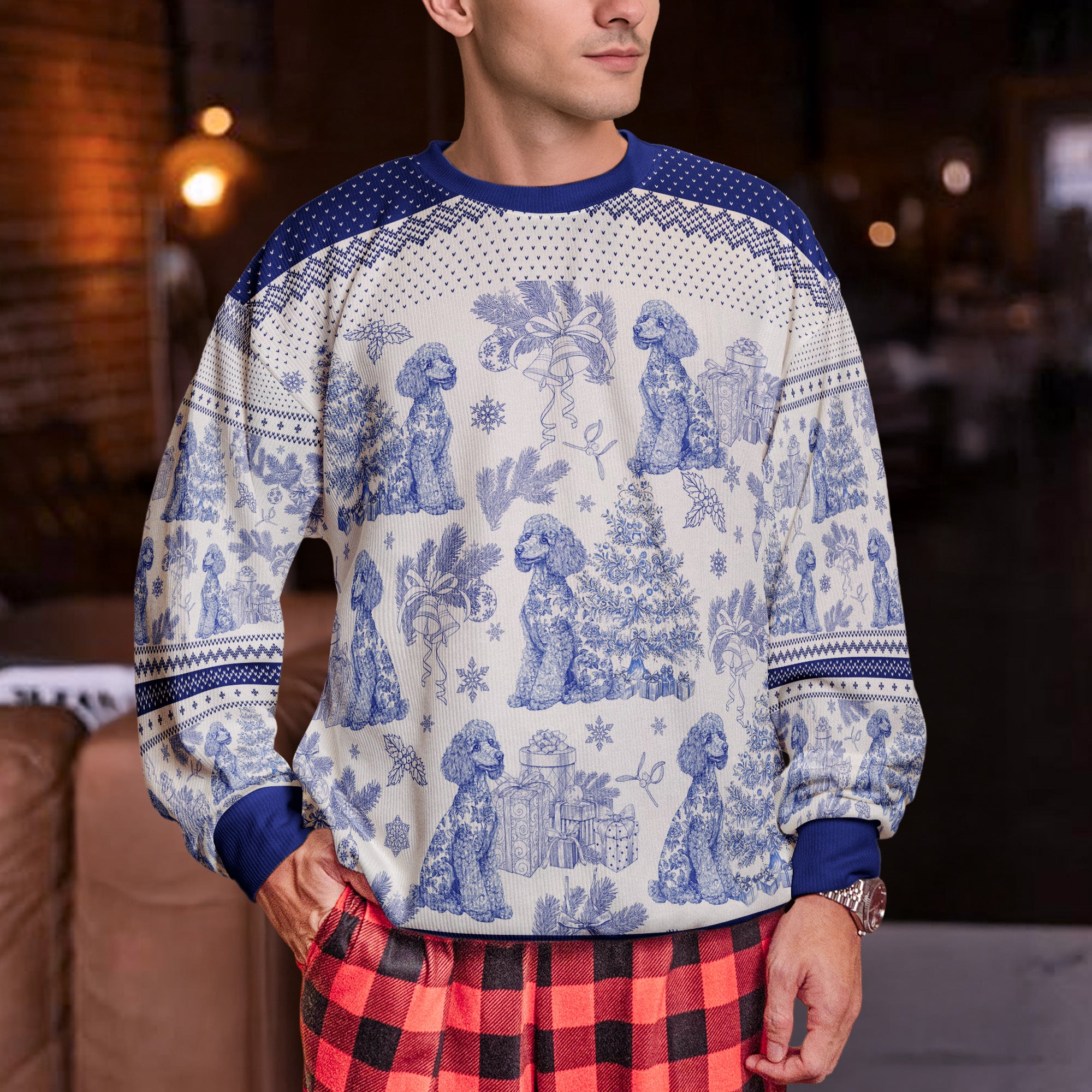 Custom Dog Breeds Christmas Tree - Toile De Jouy - Personalized Ugly Sweater