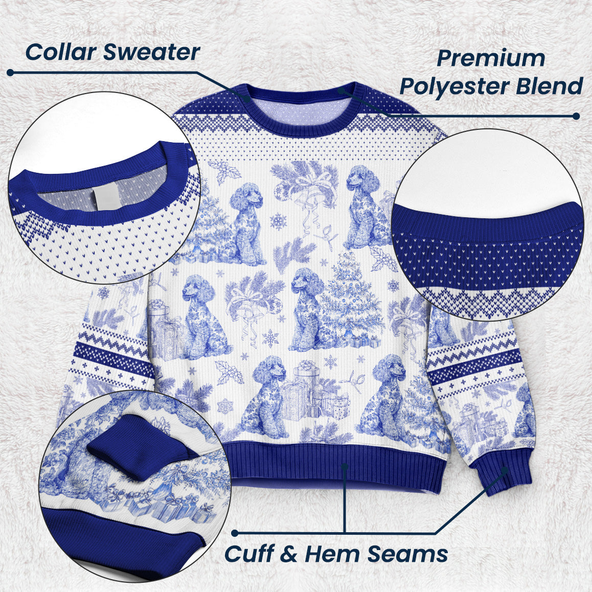 Custom Dog Breeds Christmas Tree - Toile De Jouy - Personalized Ugly Sweater