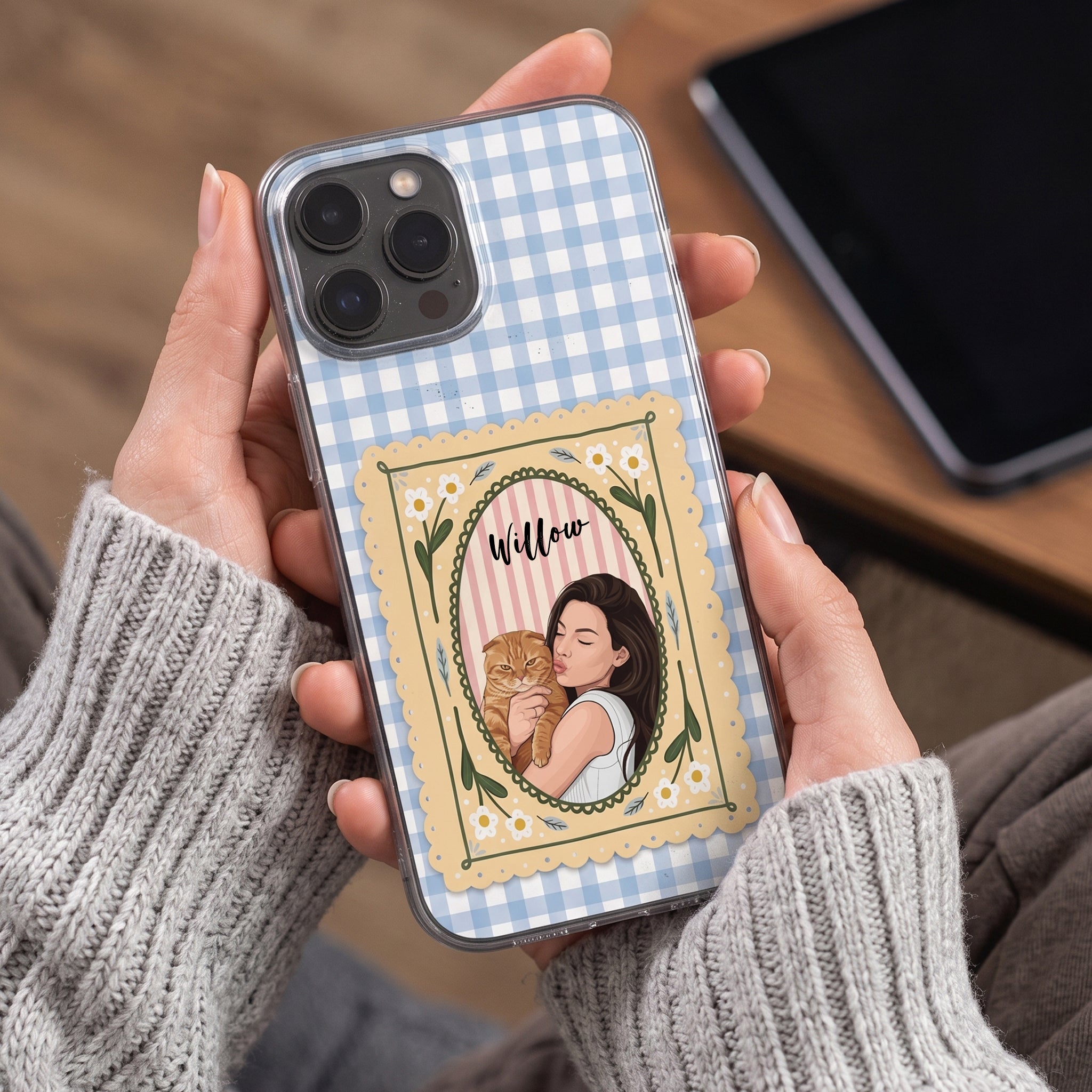 Custom Dog Cat Portrait - Turn Pet Photo Into Art - Retro Frame - Personalized Phone Case