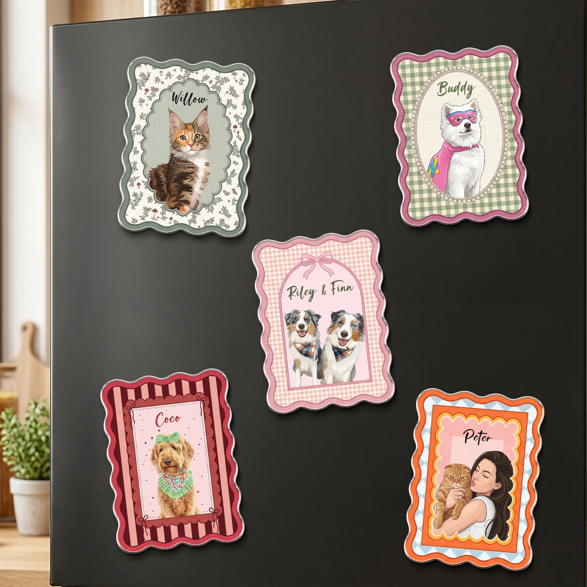 Custom Dog Cat Portrait - Turn Pet Photo Into Art - Vintage Frame - Personalized Magnet