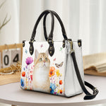 Custom Dog Cat, Watercolor Wildflowers - Personalized Photo Leather Bag