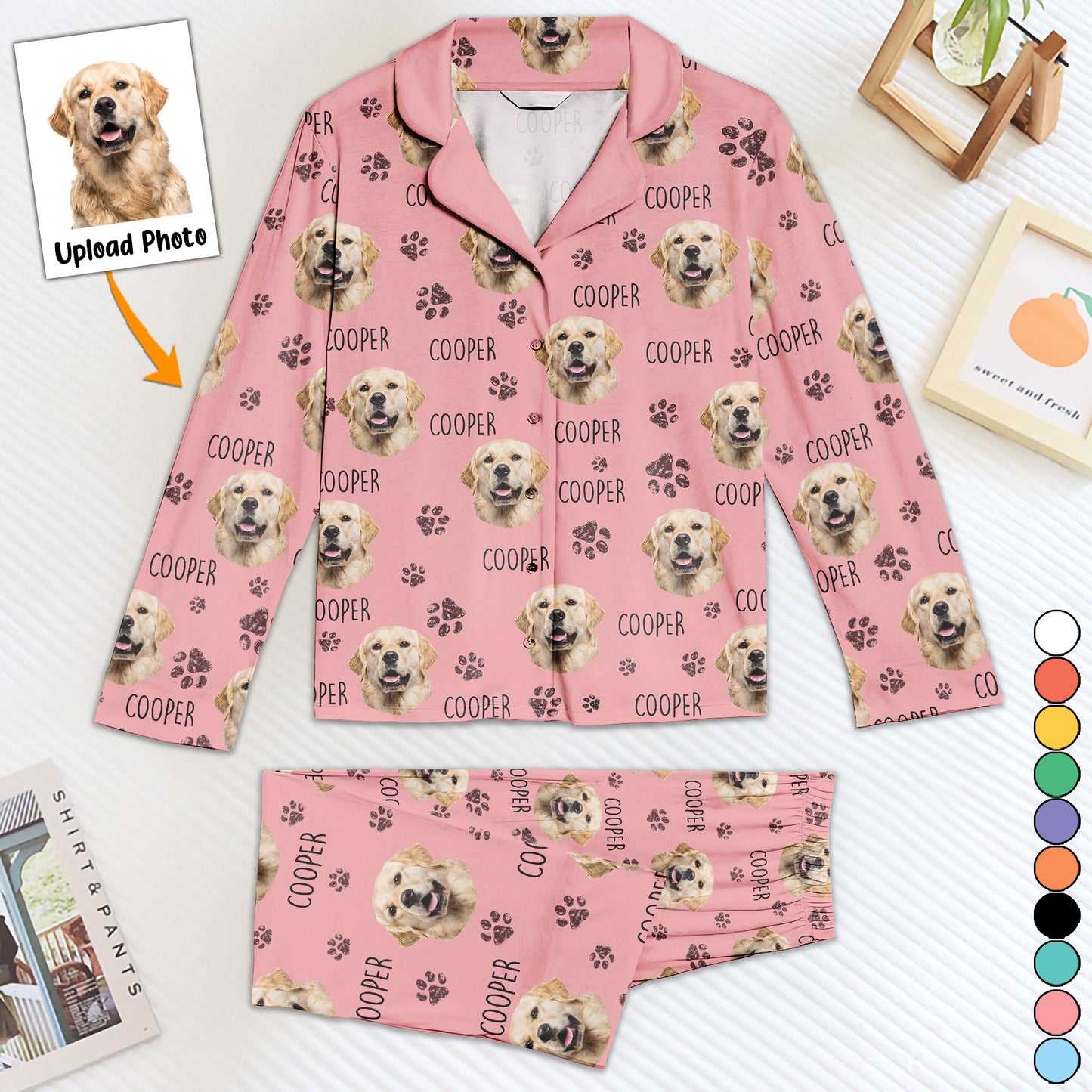 Custom Dog Face And Dog Name - Personalized Photo Women's Pajamas Set