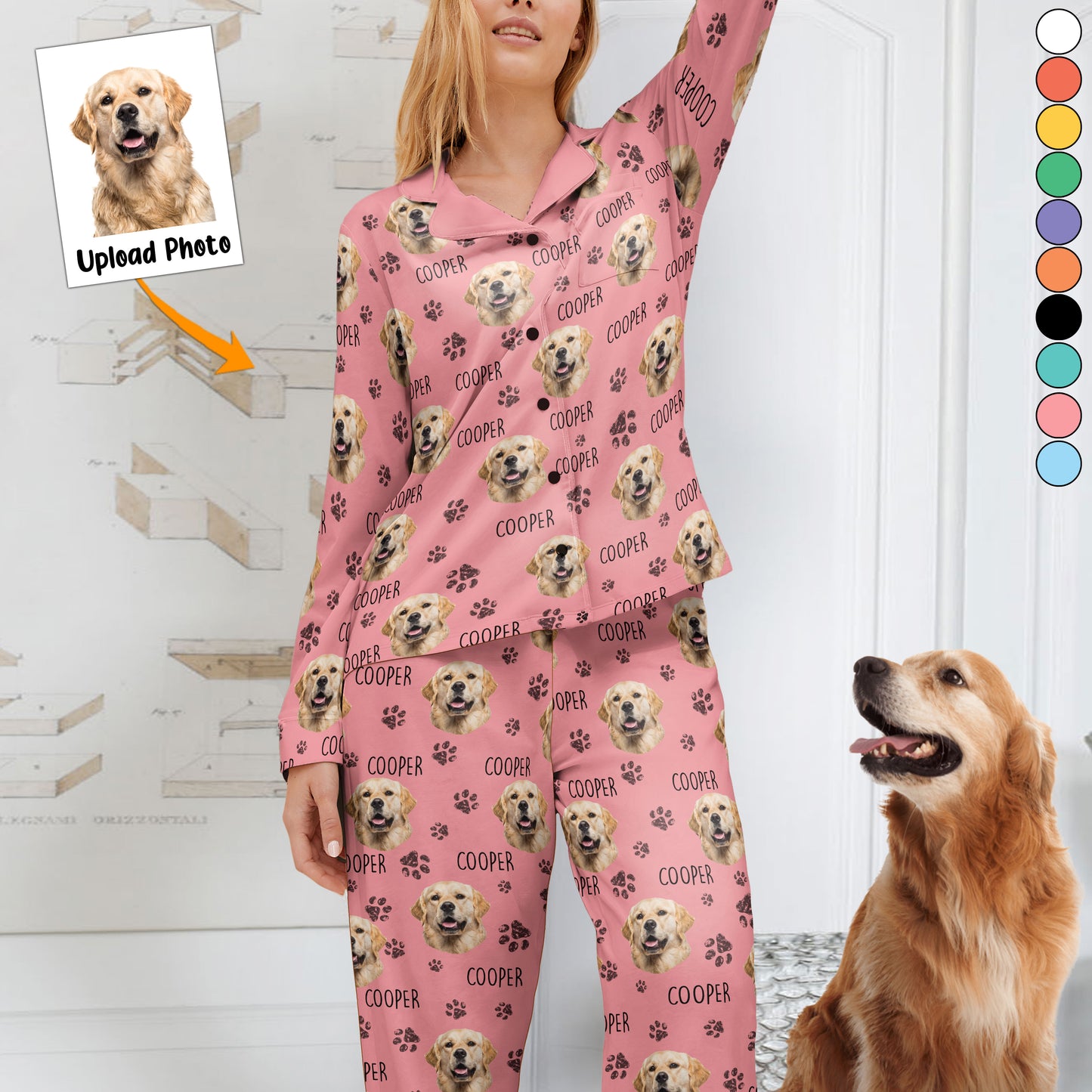Custom Dog Face And Dog Name - Personalized Photo Women's Pajamas Set