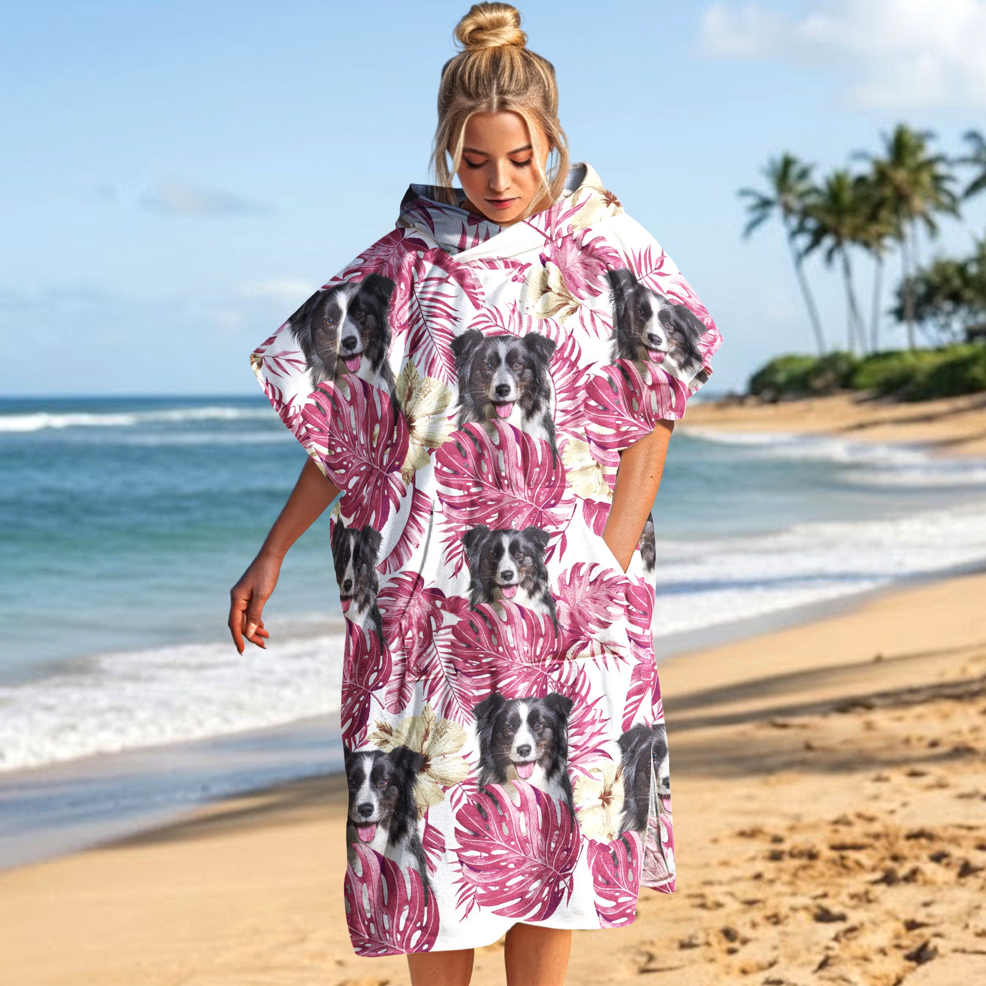 Custom Dog Face, Hawaiin Pattern - Personalized Beach Towel
