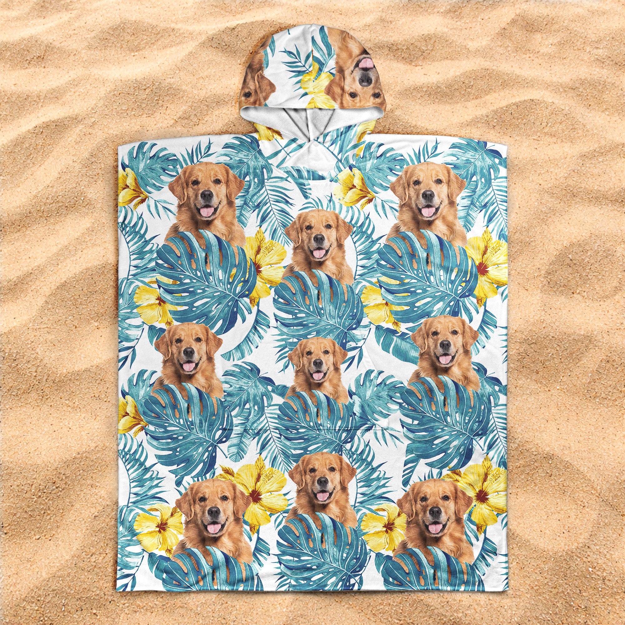 Custom Dog Face, Hawaiin Pattern - Personalized Beach Towel