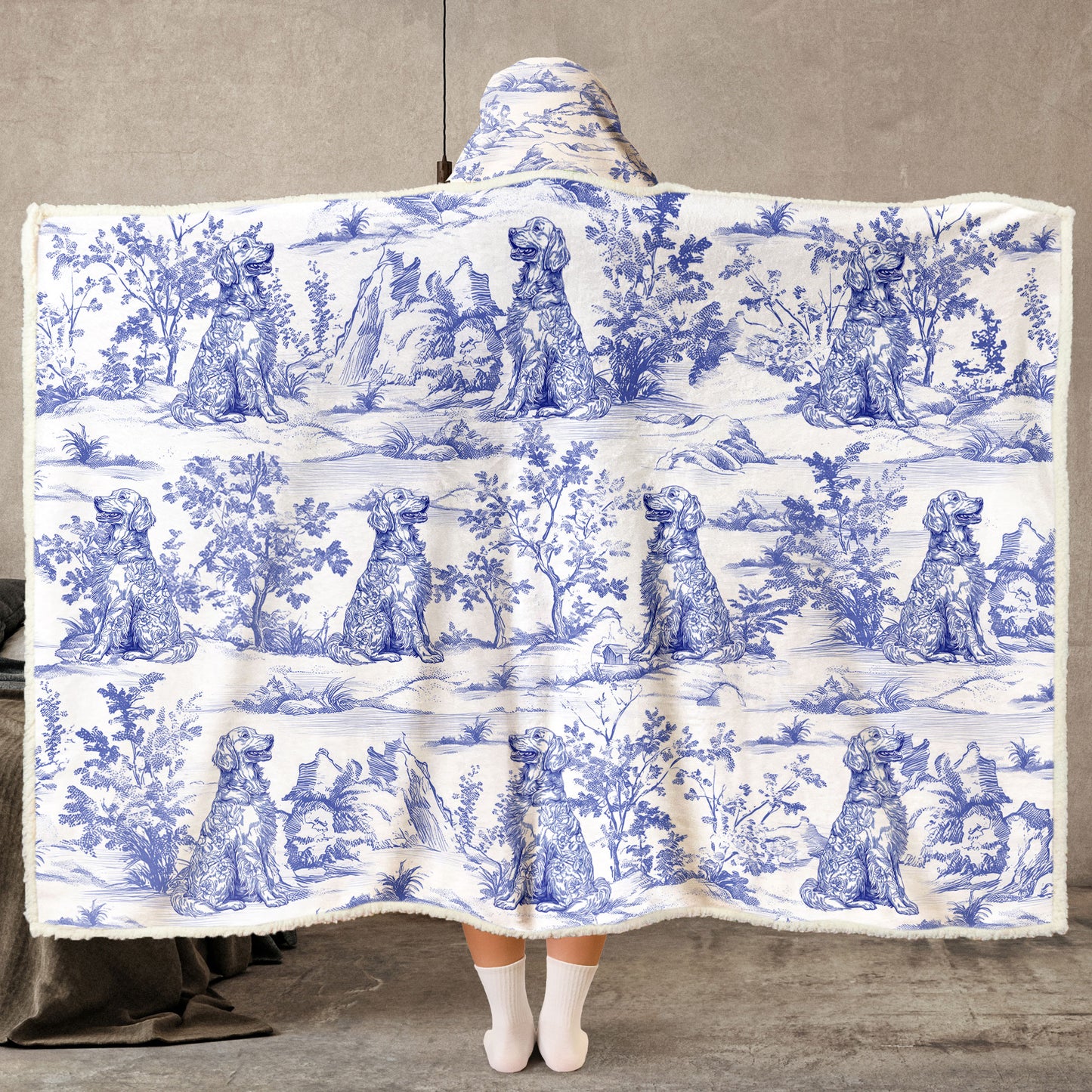 Custom Dog Toile De Jouy French Style - Personalized Wearable Blanket Hoodie