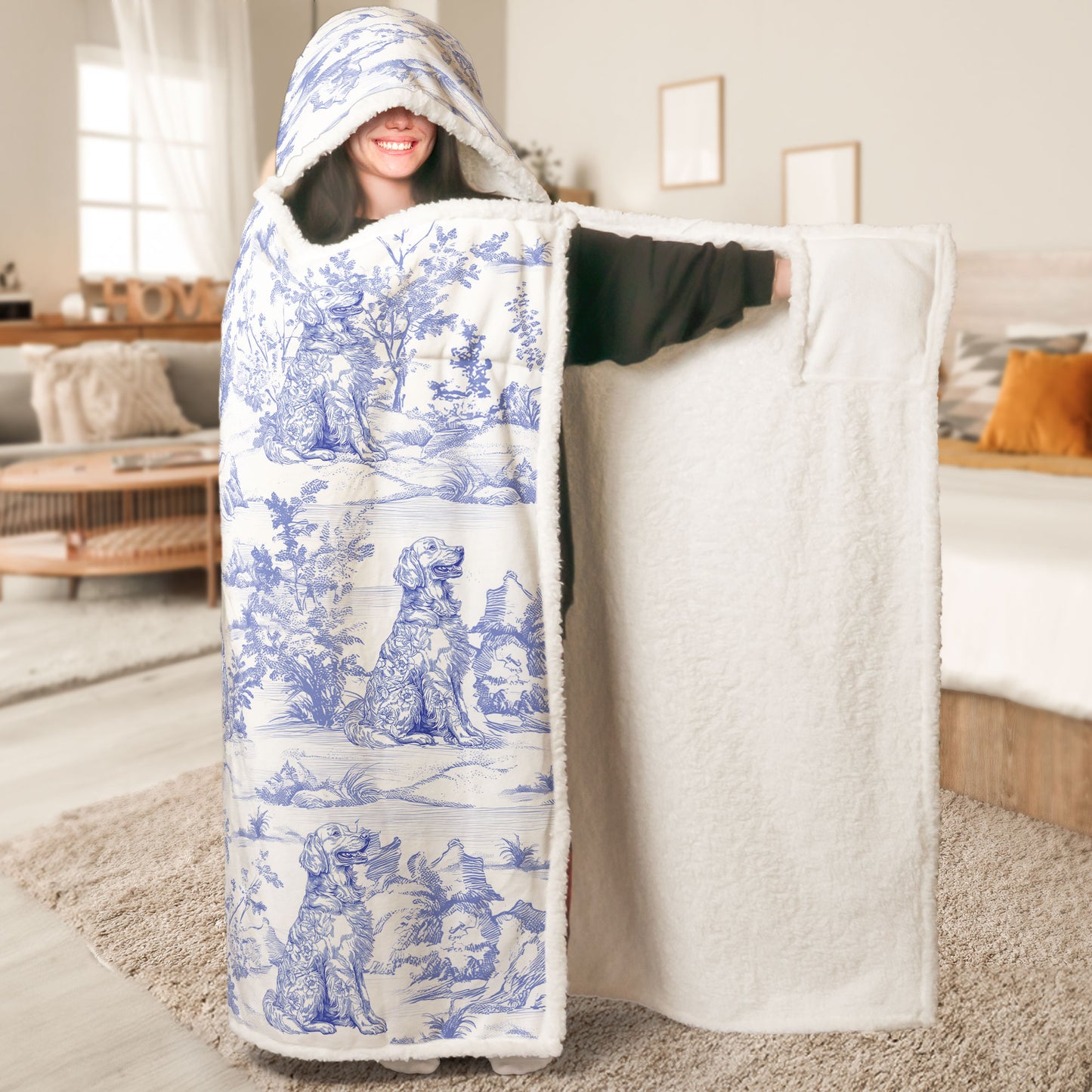 Custom Dog Toile De Jouy French Style - Personalized Wearable Blanket Hoodie