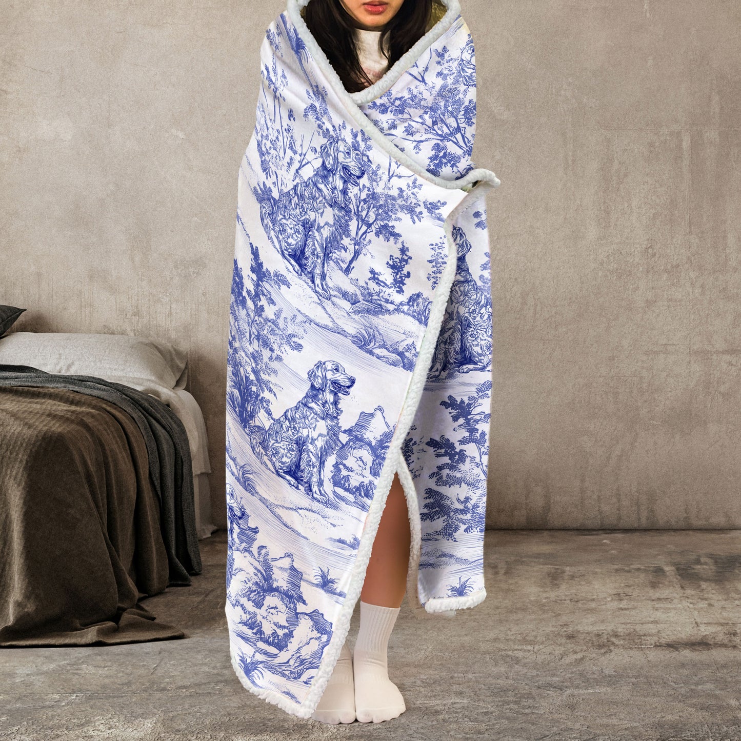 Custom Dog Toile De Jouy French Style - Personalized Wearable Blanket Hoodie