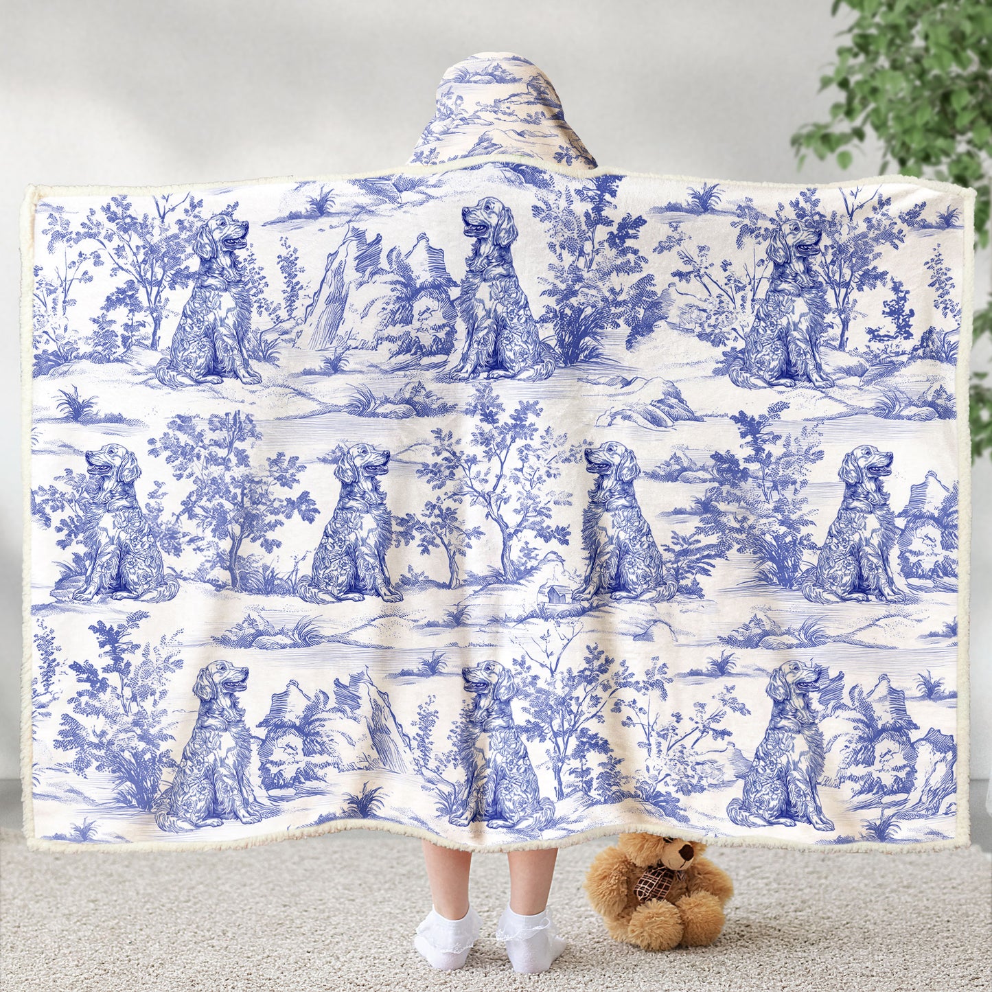 Custom Dog Toile De Jouy French Style - Personalized Wearable Blanket Hoodie