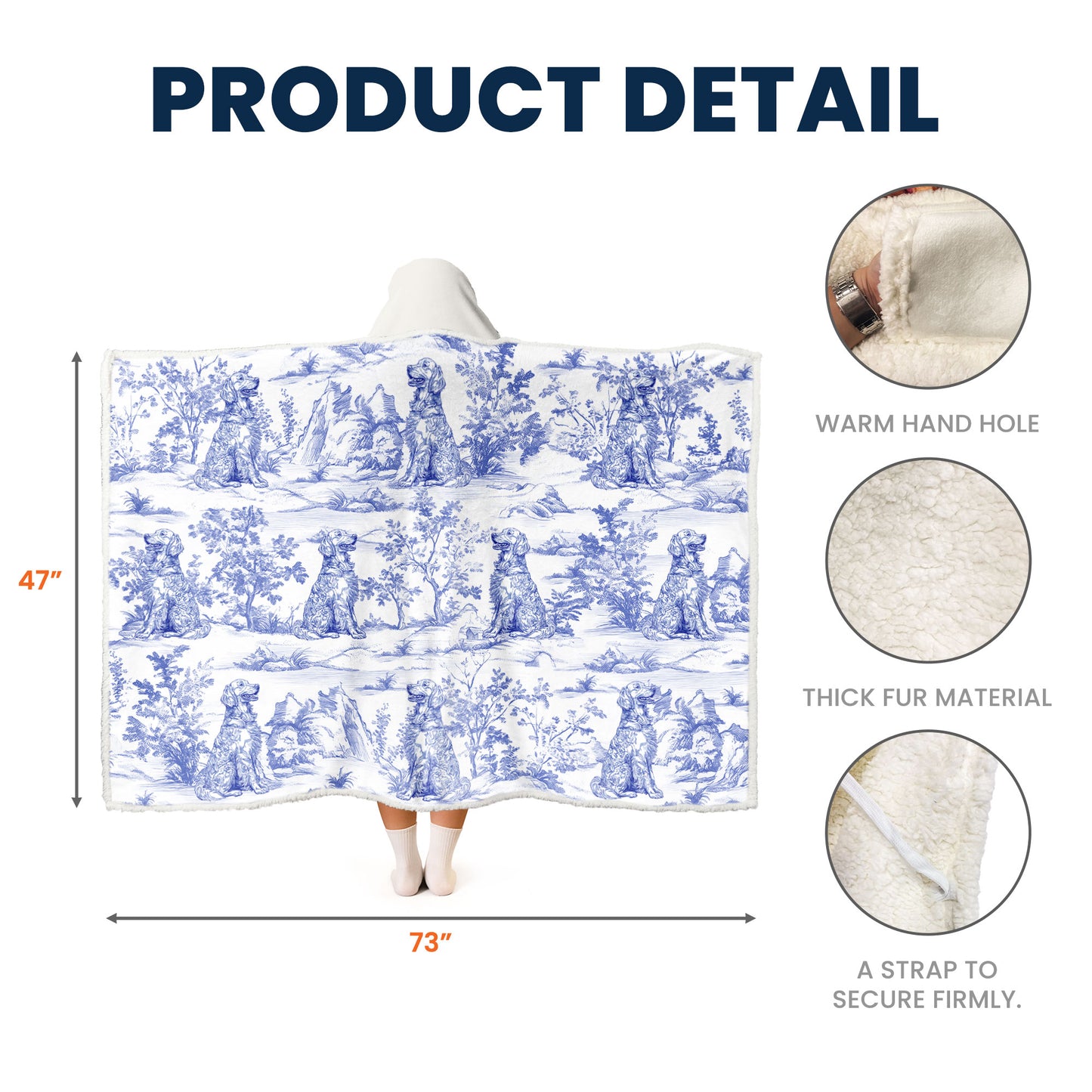 Custom Dog Toile De Jouy French Style - Personalized Wearable Blanket Hoodie