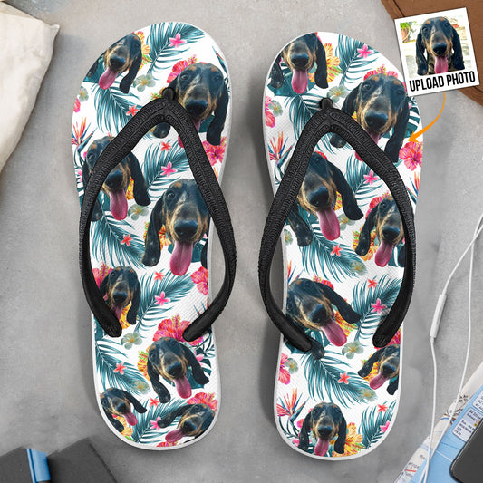 Custom Dog's Photo With Tropical Vibe - Personalized Photo Flip Flops