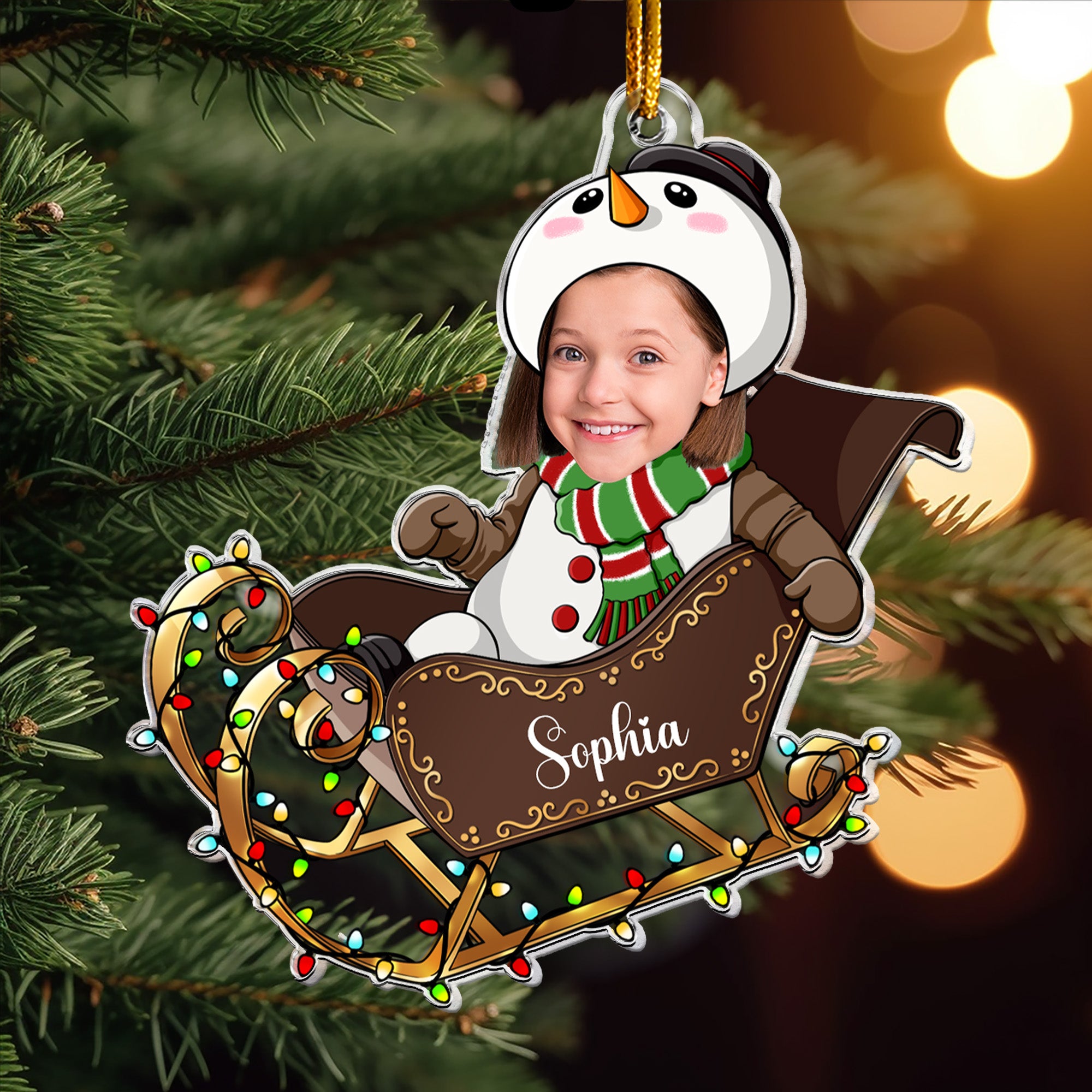 Custom Face Adorable Baby With Santa Sleigh - Personalized Acrylic Photo Ornament