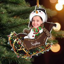 Custom Face Adorable Baby With Santa Sleigh - Personalized Acrylic Photo Ornament