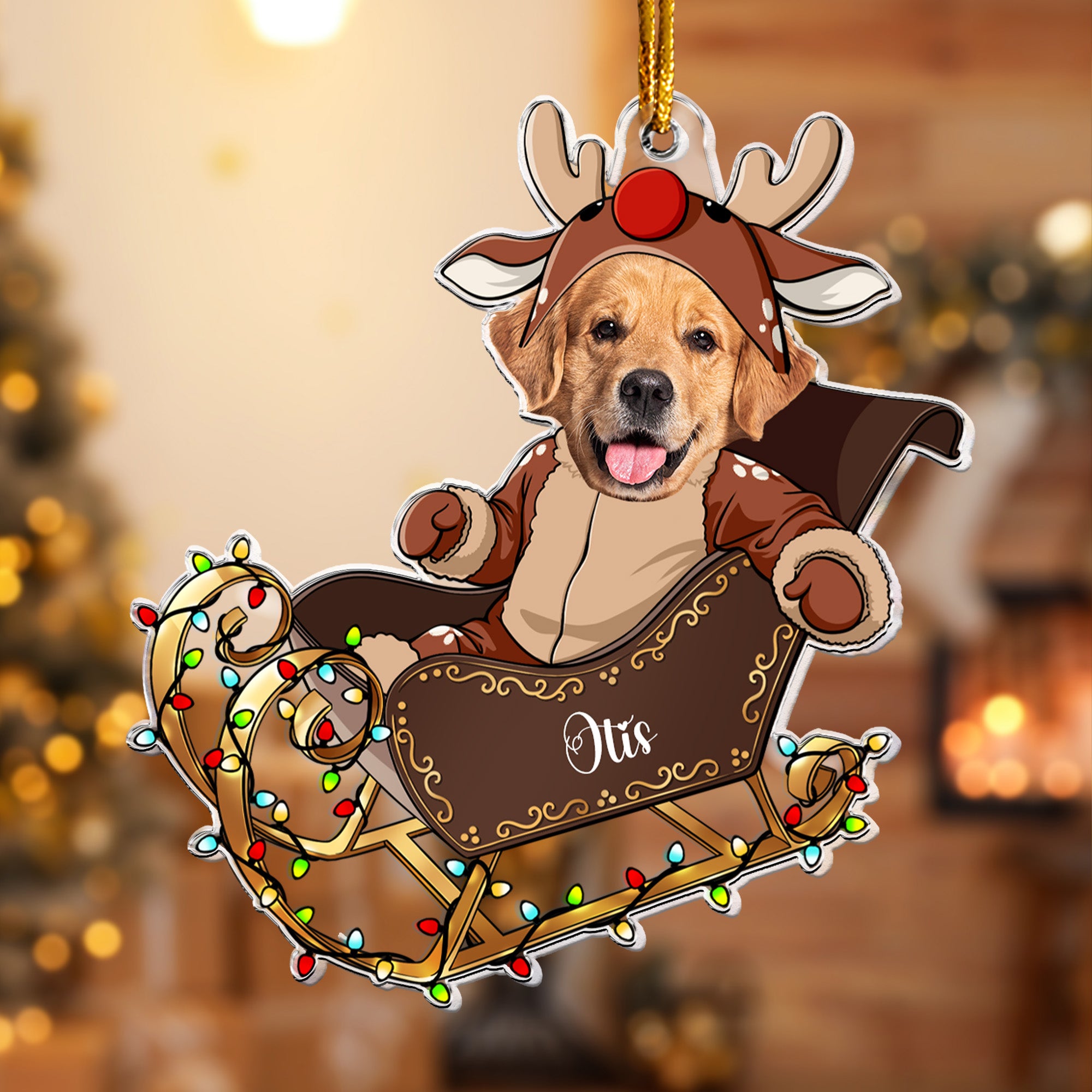 Custom Face Adorable Baby With Santa Sleigh - Personalized Acrylic Photo Ornament