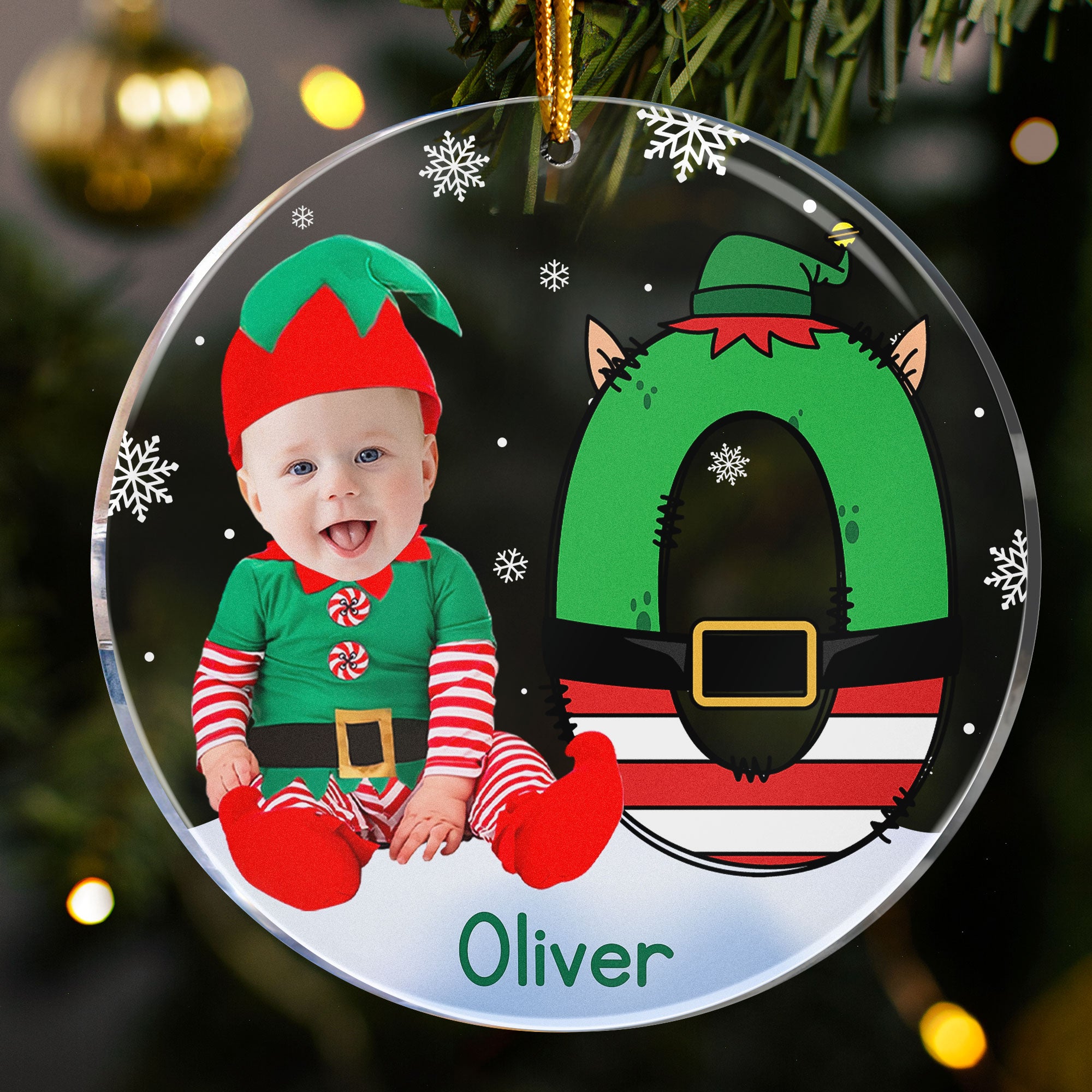 Custom Face Baby Elf Alphabet - Personalized Acrylic Photo Ornament ...