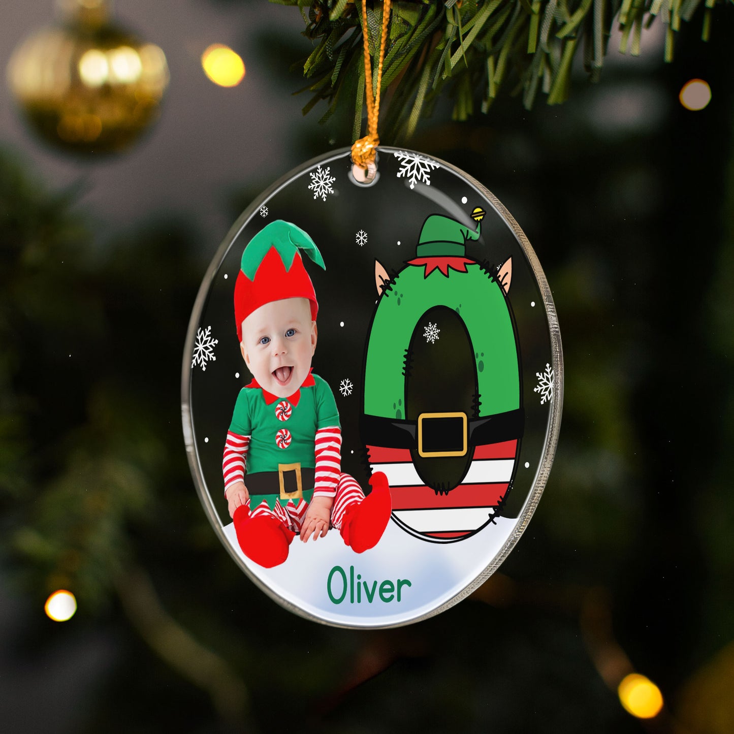 Custom Face Baby Elf Alphabet - Personalized Acrylic Photo Ornament