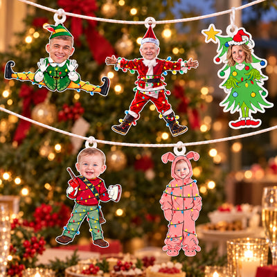 Custom Face Banner For Christmas Party Family, White Elephant Office Xmas Party - Personalized Garland Banner