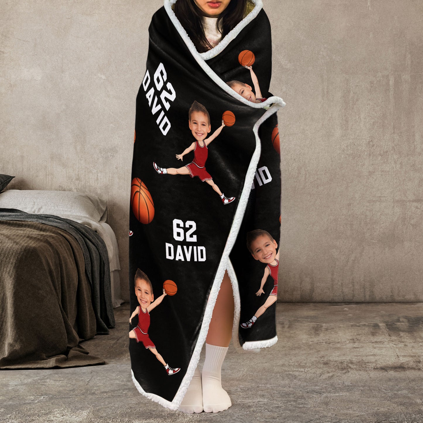 Custom Face Basketball Players - Personalized Photo Wearable Blanket Hoodie