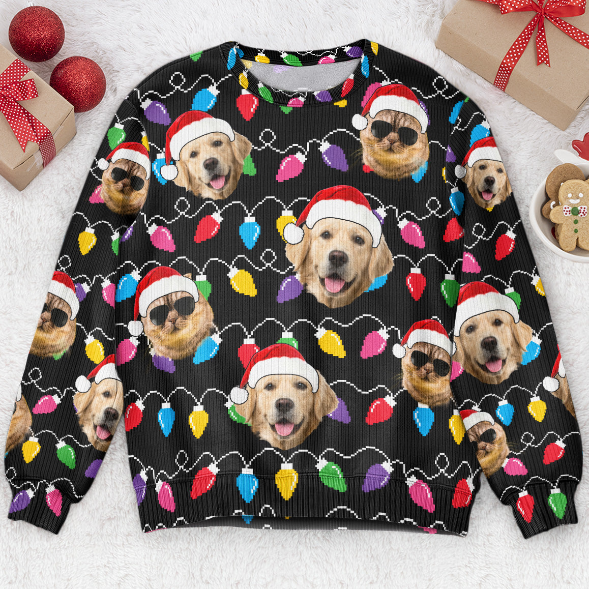 Custom Face Christmas Family Pet Funny Xmas Leds - Personalized Photo Ugly Sweater