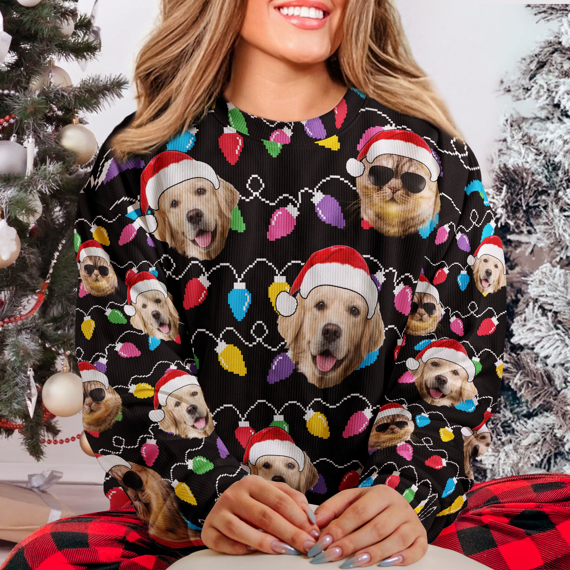 Custom Face Christmas Family Pet Funny Xmas Leds - Personalized Photo Ugly Sweater
