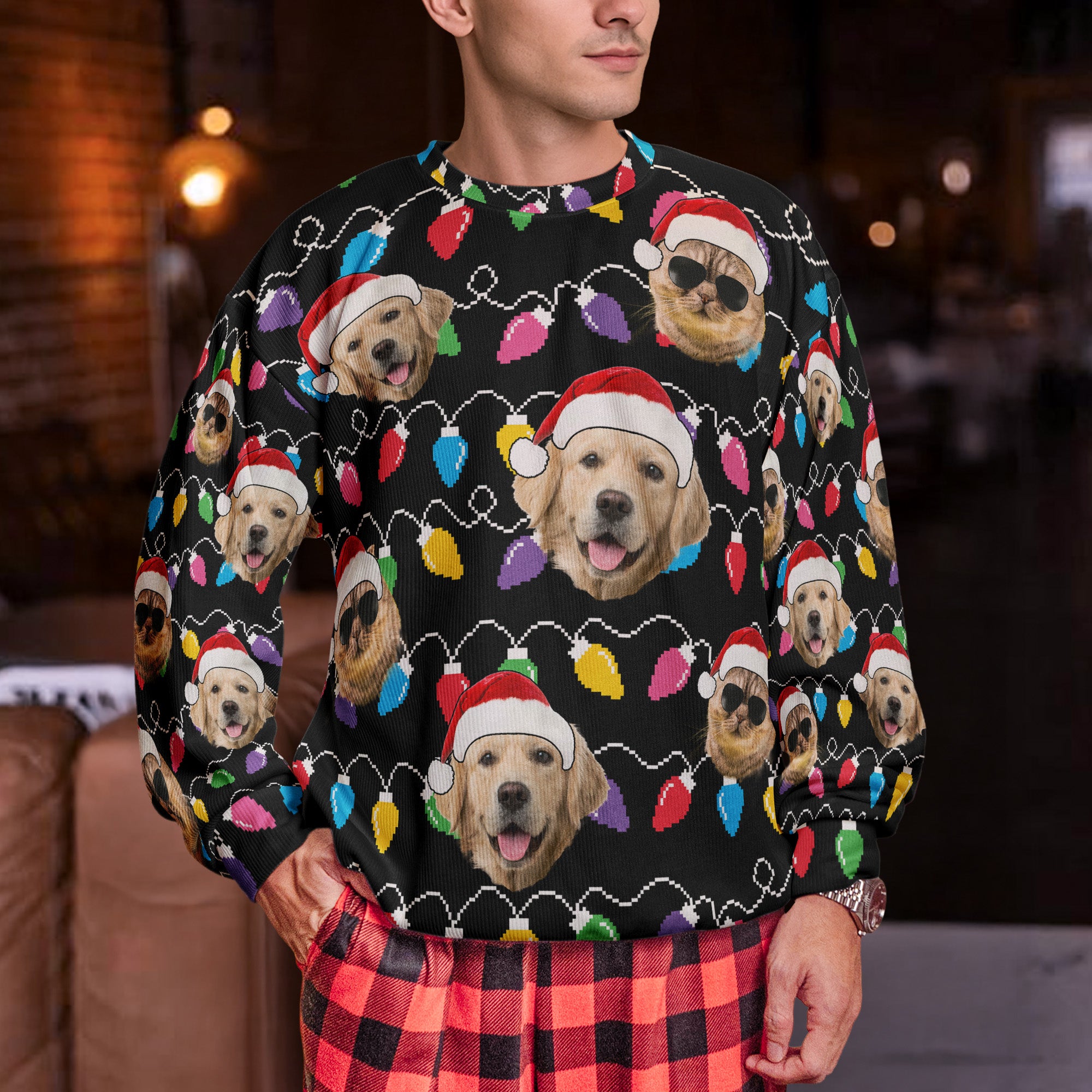 Custom Face Christmas Family Pet Funny Xmas Leds - Personalized Photo Ugly Sweater