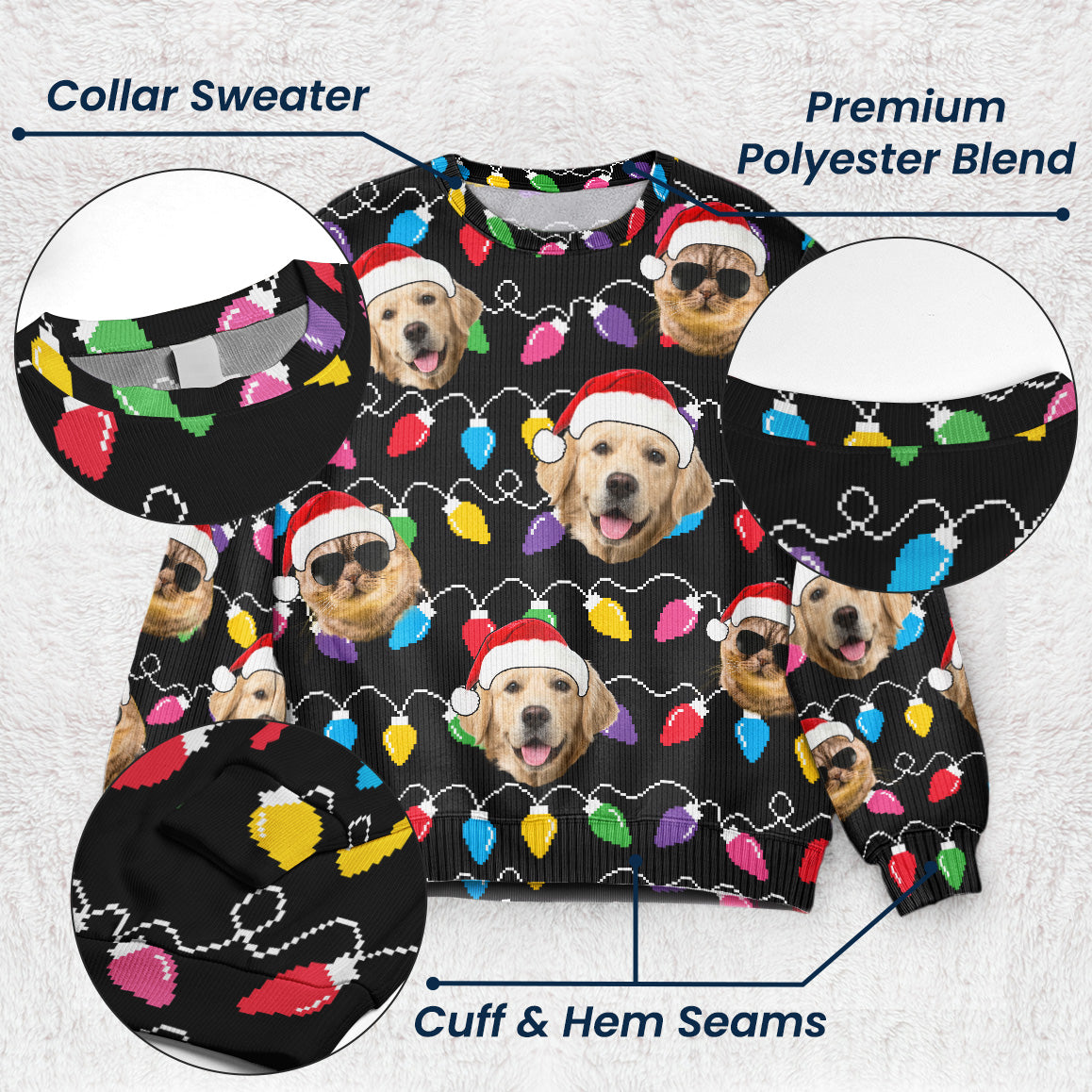 Custom Face Christmas Family Pet Funny Xmas Leds - Personalized Photo Ugly Sweater