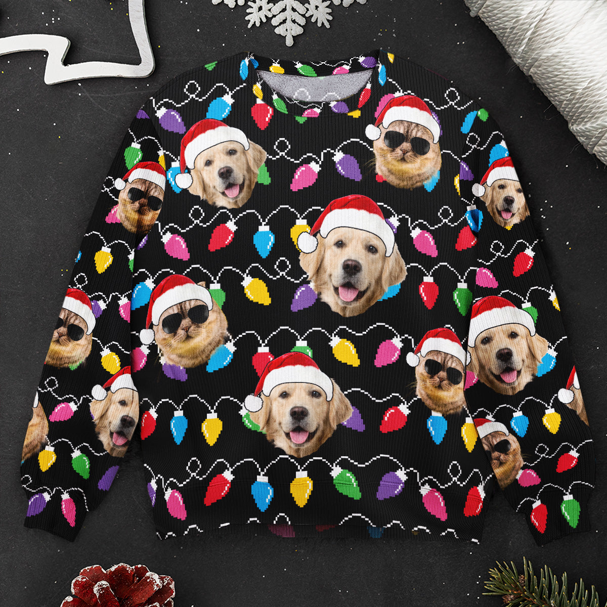 Custom Face Christmas Family Pet Funny Xmas Leds - Personalized Photo Ugly Sweater