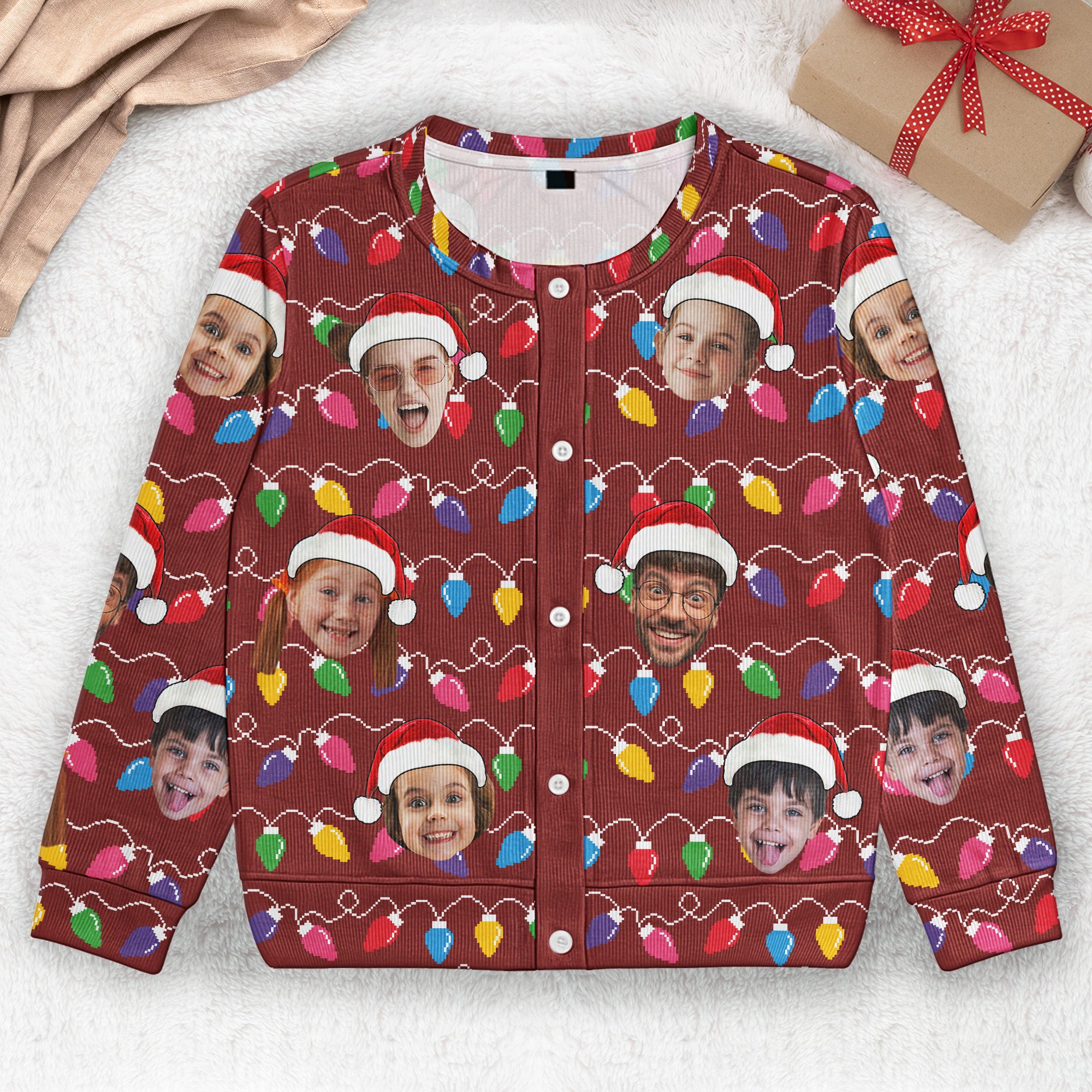 Custom Face Christmas Family Silly Xmas Leds - Personalized Photo Crewneck Cardigan