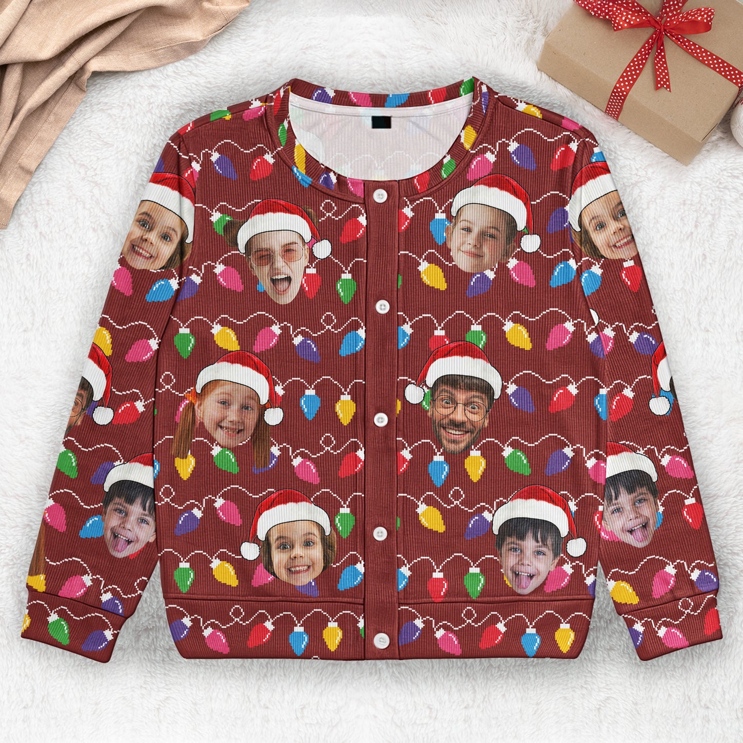 Custom Face Christmas Family Silly Xmas Leds - Personalized Photo Crewneck Cardigan