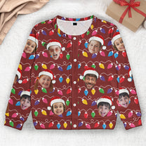 Custom Face Christmas Family Silly Xmas Leds - Personalized Photo Crewneck Cardigan