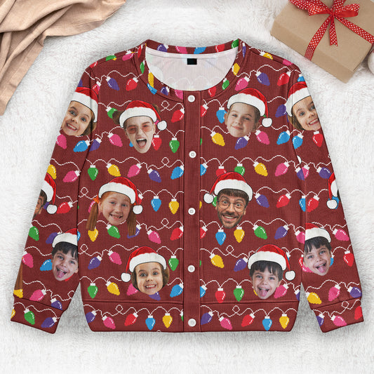 Custom Face Christmas Family Silly Xmas Leds - Personalized Photo Crewneck Cardigan