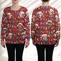 Custom Face Christmas Family Silly Xmas Leds - Personalized Photo Crewneck Cardigan