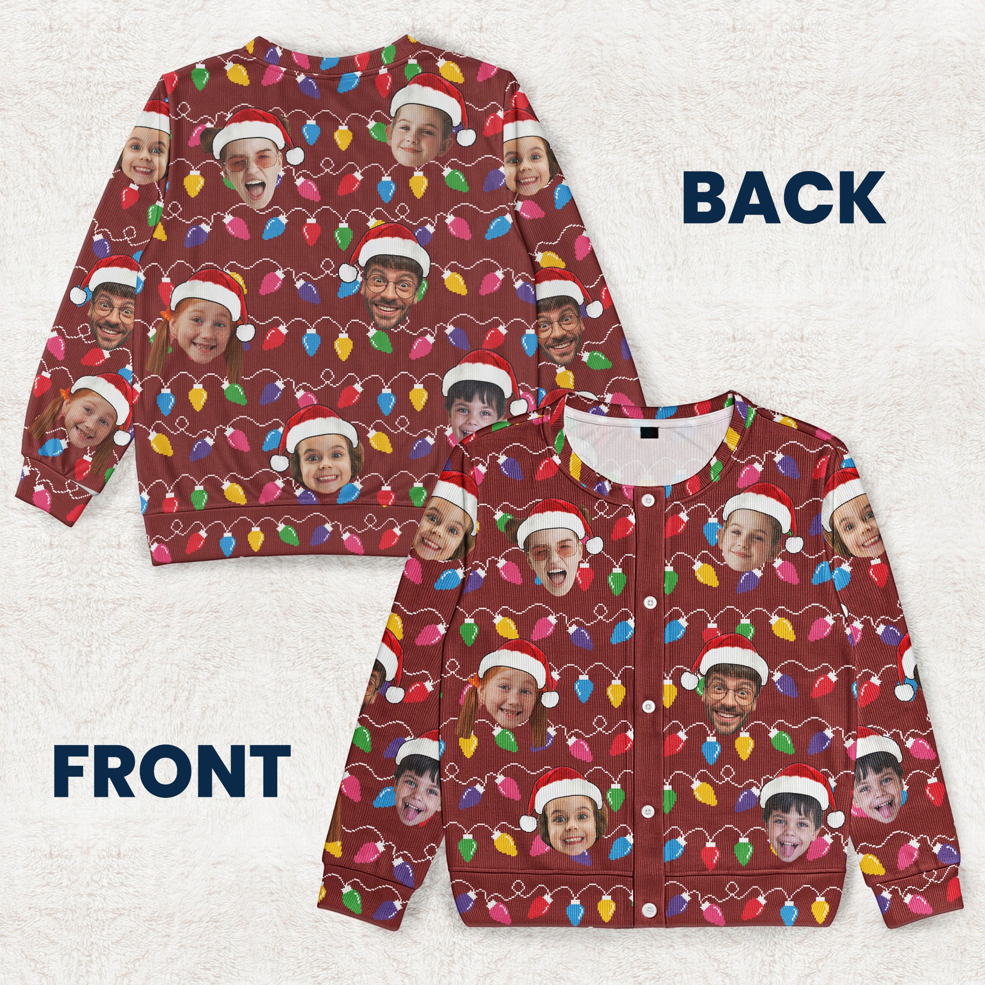 Custom Face Christmas Family Silly Xmas Leds - Personalized Photo Crewneck Cardigan
