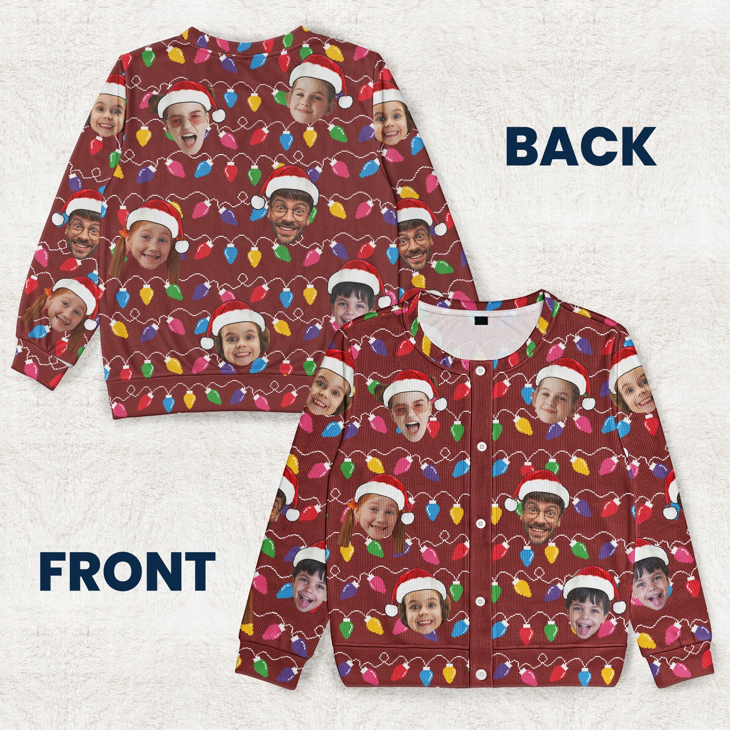 Custom Face Christmas Family Silly Xmas Leds - Personalized Photo Crewneck Cardigan
